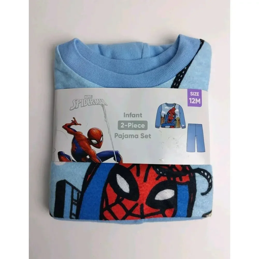 SPIDER MAN Pajama Size 12M Flame Resistant 2 Pc Fleece Pjs Long Sleeve/ Pants.